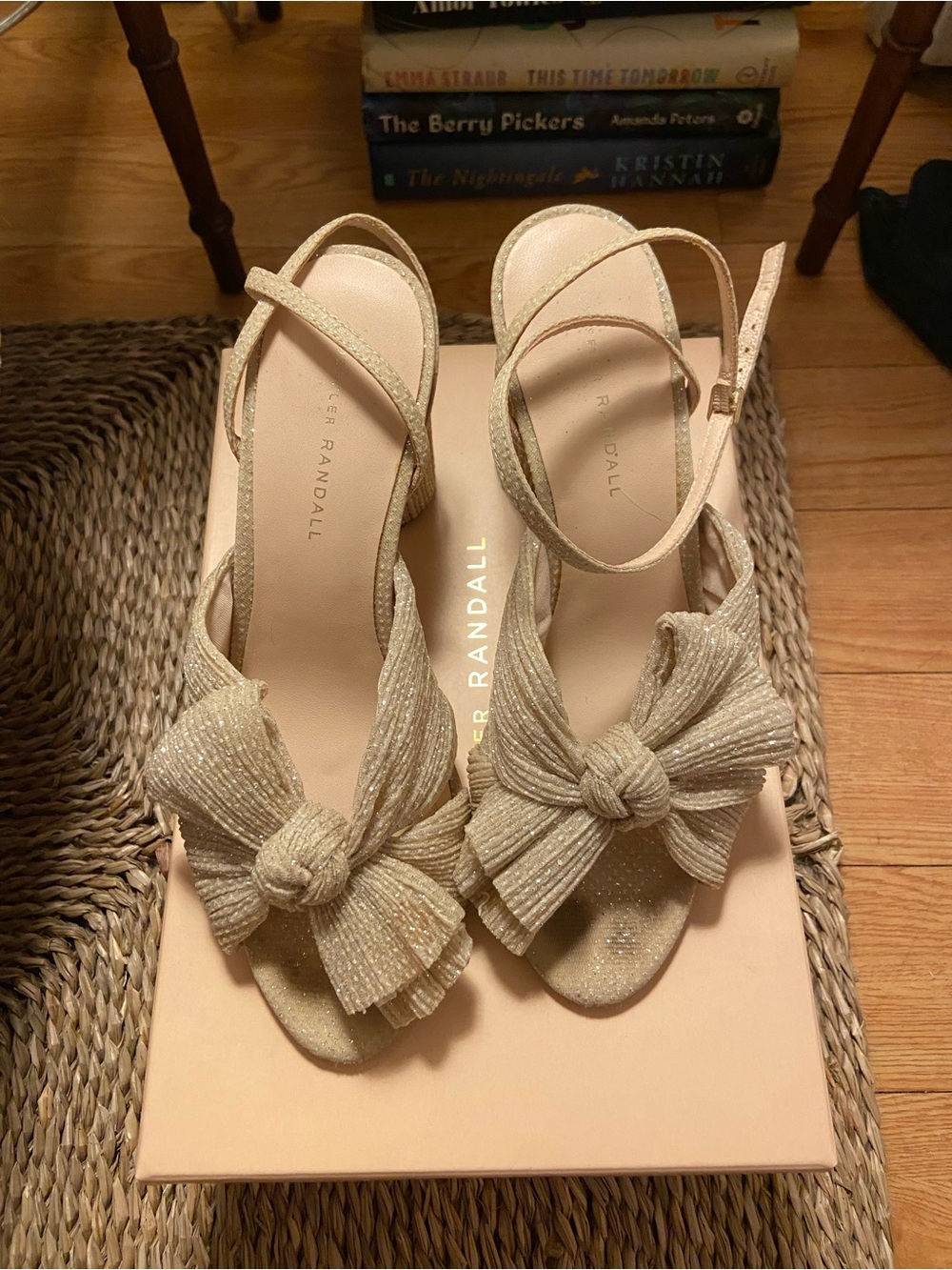 Loeffler Randall Champagne Knotted Bow Slingback Heels